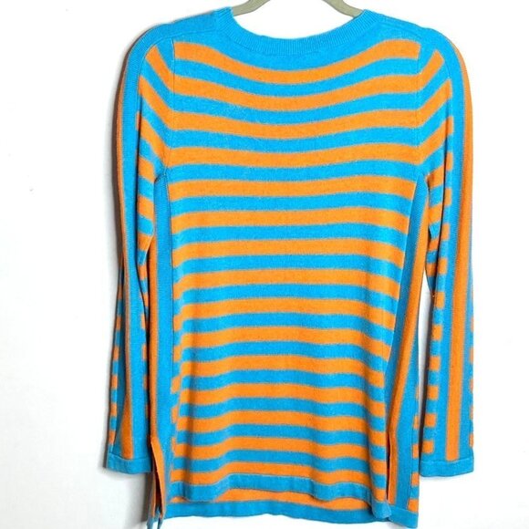 Soft Surroundings Orange Blue Striped Viscose Wool Cashmere Sweater‎ Cozy Sz XS - Picture 2 of 8
